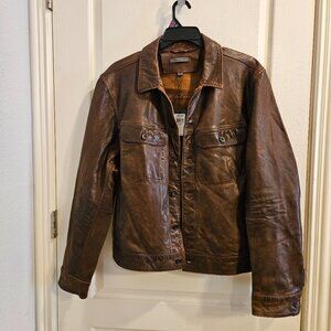 JOHN VARVATOS Men's Coconut Brown Trucker Sheepskin Leather Jacket
